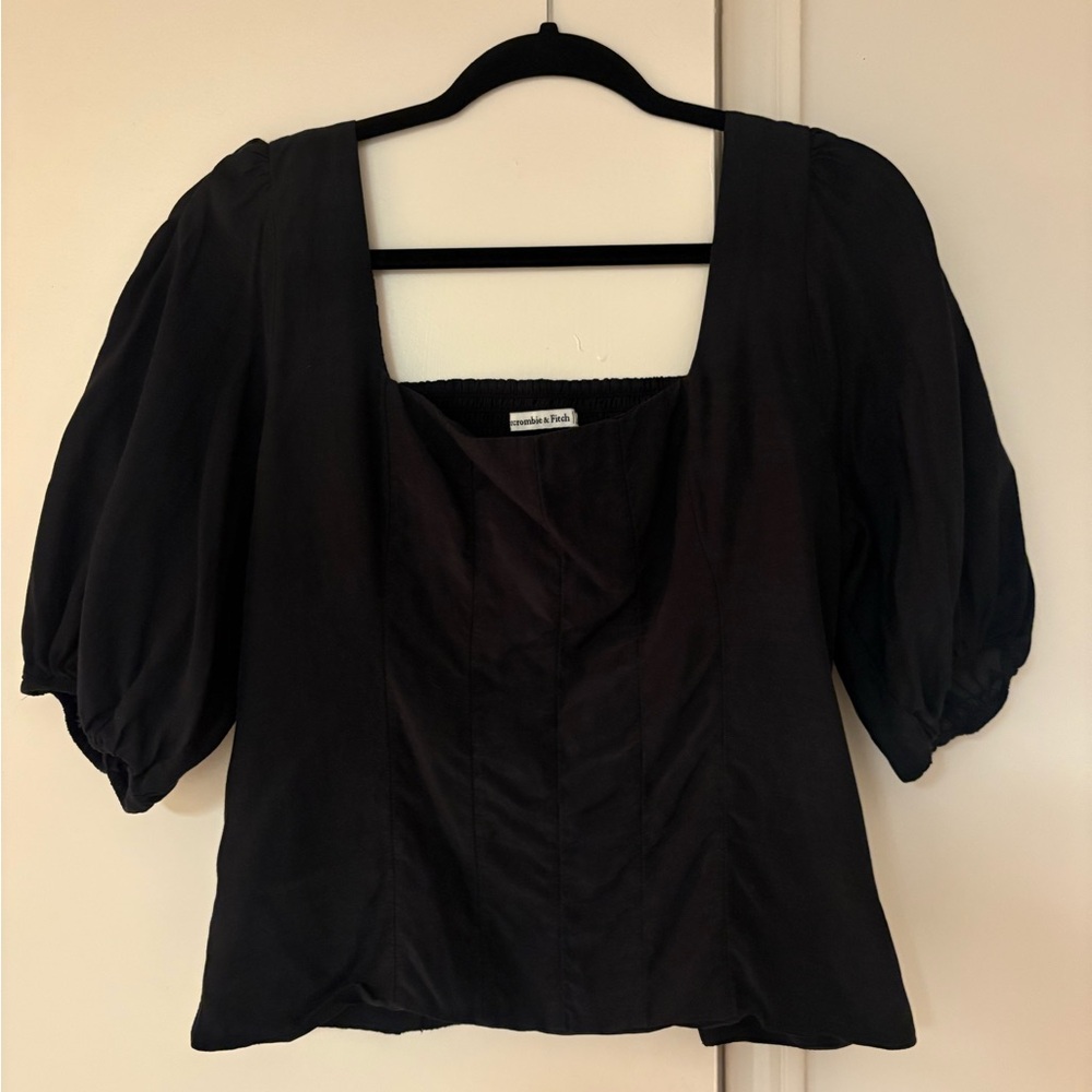 Abercrombie & Fitch Black Square Neck Puff Sleeve Top Large